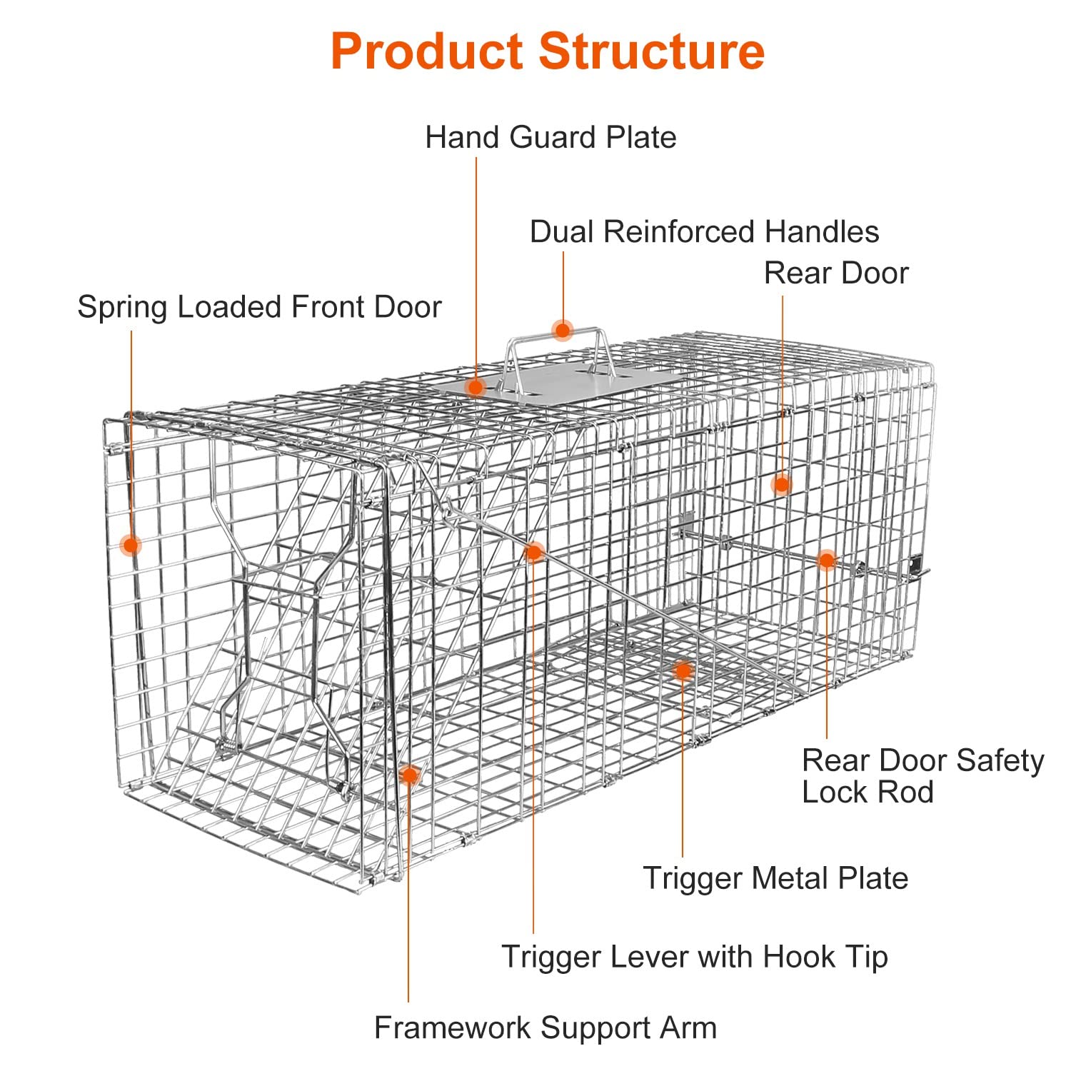 KOCASO Live Animal Trap Cage, Folding Large Humane Heavy Duty Trap Cage Catch Release Live Animal Rodent Trap Cage Collapsible Galvanized Wire for Raccoons Beavers Groundhogs Foxes Armadillos