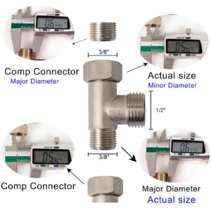 Bidet T Adapter - T Valve Adapter for Bidet, Made of Brass Coated Nickel (Thread Size 3/8 x 3/8 x 1/2 or 9/16 x 9/16 x 1/2), 3 Way Adapter or Tee Connector