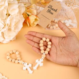 GUDELAK 60 Pieces Baptism Favors include wooden Rosary, Thank You Cards, and White Mesh Bags for Baptism Decorations Baby Shower Favors First Communion Gifts for Girls Boys