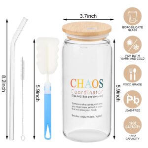 6 Pieces Chaos Coordinator Gifts For Women- 16oz Chaos Coordinator Glass Cup With Lid Straw Drinking Glasses Tumbler Gifts Thank You Gift for manager Coworker, Teacher, Boss lady,Best Friend