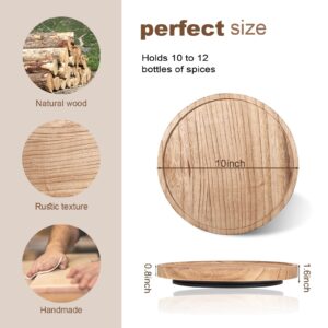 Wood Lazy Susan Organizer Kitchen Turntable for Cabinet Farmhouse Bathroom Decor Round Decorative Tray for Vanity, Counter, Sink, Coffee Table, 10 Inch, Brown