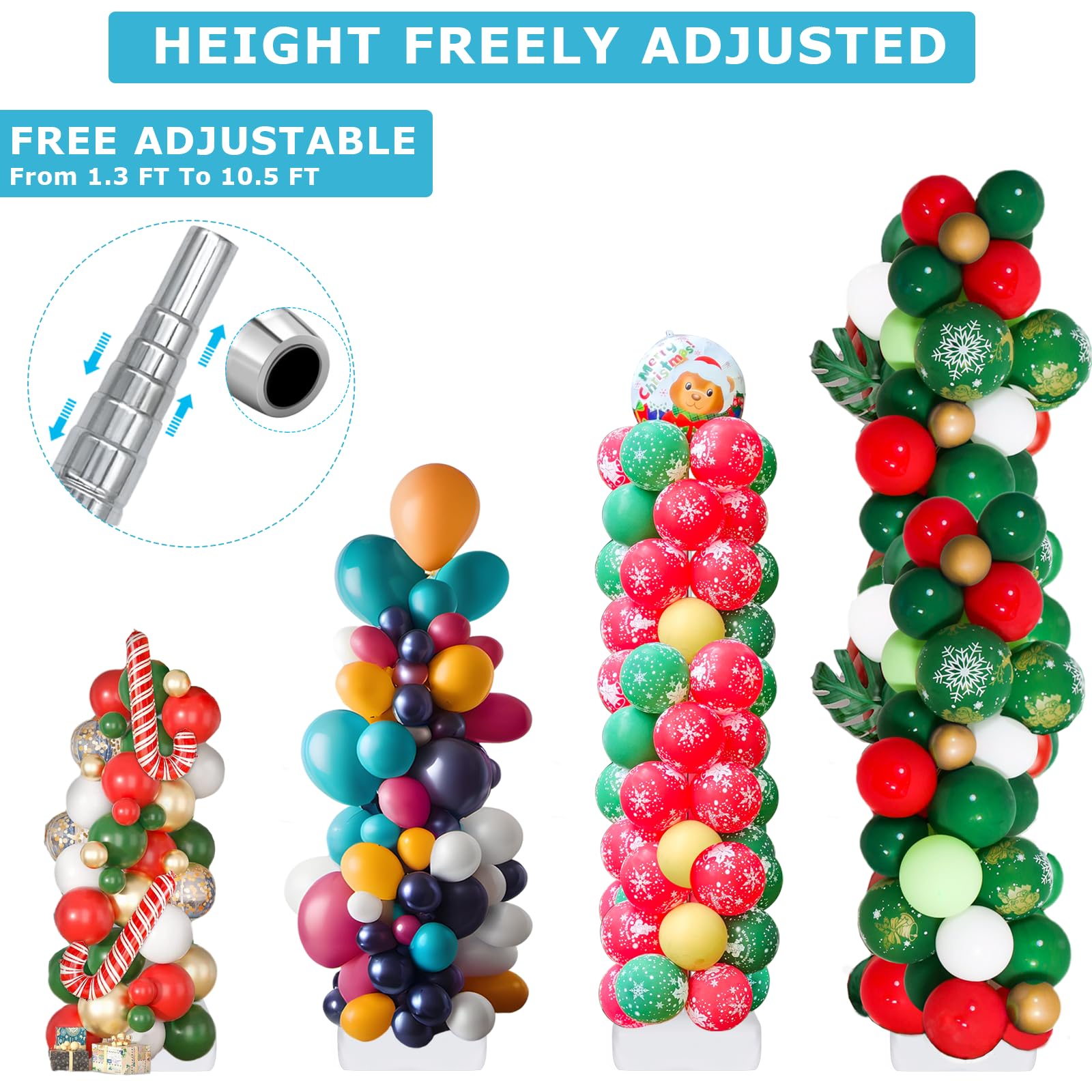 SoftTime Balloon Column Stand Kit for Floor,Set of 2, Adjustable and Reusable Balloon Tower Stands Kit with Heavy Base, Metal Balloon Display for Birthday, Wedding, Baby Shower,Party Decorations