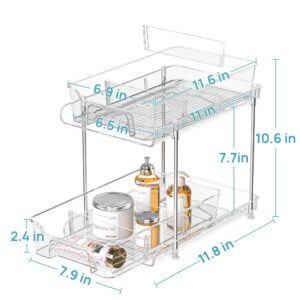 Vtopmart 4 Pack 2 Tier Bathroom Under Sink Organizers and Storage, Clear Kitchen Pantry Organization, Pull Out Medicine Cabinet Organizer with Movable Dividers