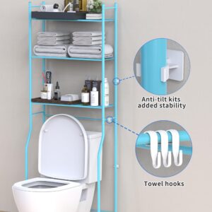 Livilord Over The Toilet Storage, 3-Tier Metal Bathroom Shelves, Freestanding above Toilet Storage Shelf with 4 Hooks for Bathroom, Blue