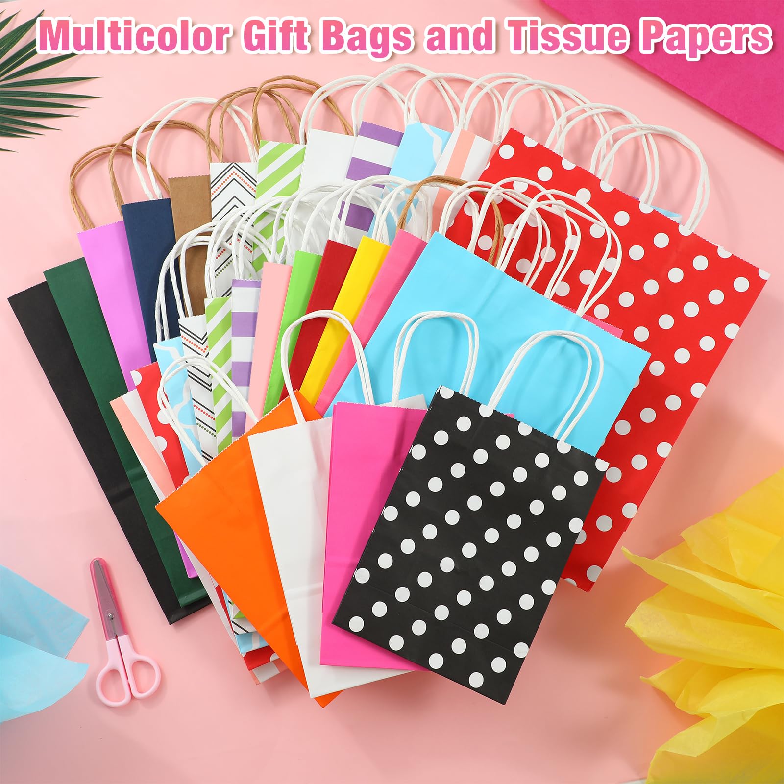 Tenceur 28 Pcs Gift Bags Assorted Sizes Bulk with 56 Tissues Papers Paper Gift Bags with Handles for Birthday Party Favor Various Occasions, 8.3 in Small, 10.6 in Medium, 12.6 in Large