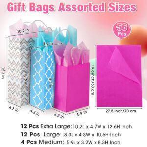 Tenceur 28 Pcs Gift Bags Assorted Sizes Bulk with 56 Tissues Papers Paper Gift Bags with Handles for Birthday Party Favor Various Occasions, 8.3 in Small, 10.6 in Medium, 12.6 in Large