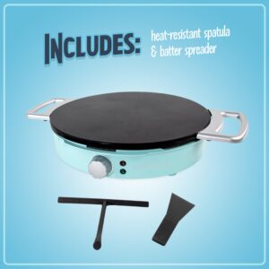 Nostalgia 12-Inch Spinning Crepe Maker for Pancake Breakfast Art with Non-Stick Cooking Griddle, Spatula and Batter Spreader Included