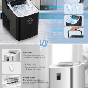 FOHERE Countertop Ice Maker with Handle, Portable Ice Machine Self-Cleaning, 28 lbs in 24Hrs, 2 Sizes of Bullet Ice, Ice Ready in 6 Mins, with Ice Scoop & Basket, for Home/Kitchen/Camping/RV