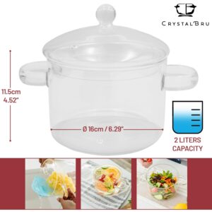 2L Clear Glass Simmer Pot with Lid & Strainer – Heat-Resistant Borosilicate Cooking Pot for Pasta, Soup, Baby Food, Milk – Electric Simmer Pot for Home Fragrance – Anti-Scald Handles