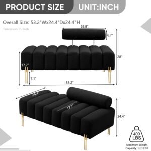 ivoros Modern Sofa Couch Loveseat Bench, Upholstered Tufted Settee Love seat with Gold Legs and Adjustable Backrest, Small Sofas and couhes end of Bed for Living Room, Bedroom, Shops 53.2"-Black