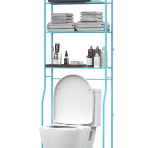 Livilord Over The Toilet Storage, 3-Tier Metal Bathroom Shelves, Freestanding above Toilet Storage Shelf with 4 Hooks for Bathroom, Blue