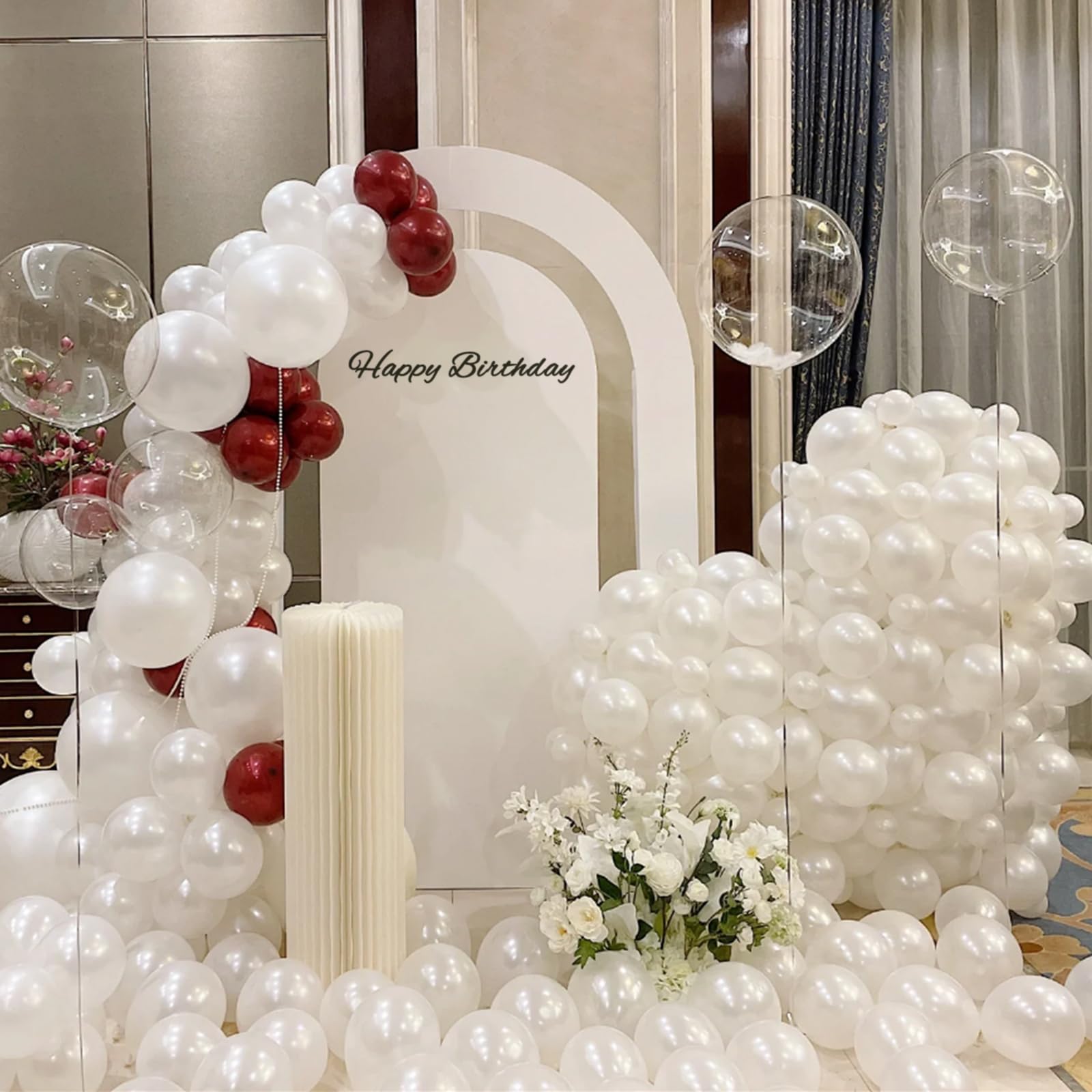 HYKJNBW 137Pcs Pearl White Balloon Garland Kit, Latex Party Balloons Arch for Birthday Baby Shower Wedding Engagement Anniversary Christmas Party Decorations