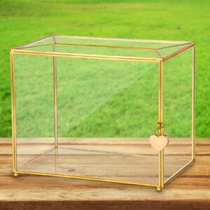 gold glass card box wedding card box with lock, large gift card box money box holder for wedding reception, anniversary, birthday party, baby shower, graduation, home decorations