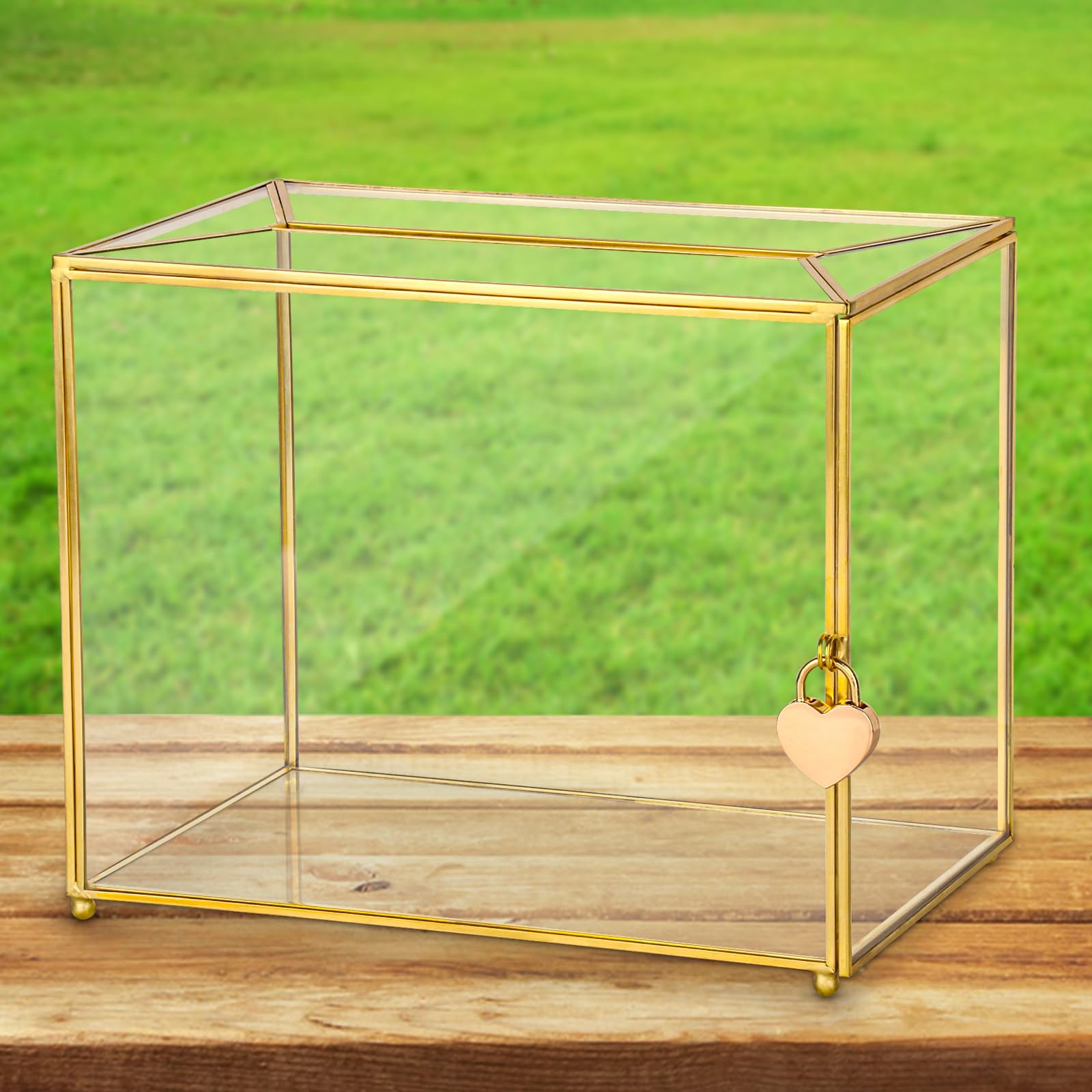 Gold Glass Card Box Wedding Card Box with Lock, Large Gift Card Box Money Box Holder for Wedding Reception, Anniversary, Birthday Party, Baby Shower, Graduation, Home Decorations