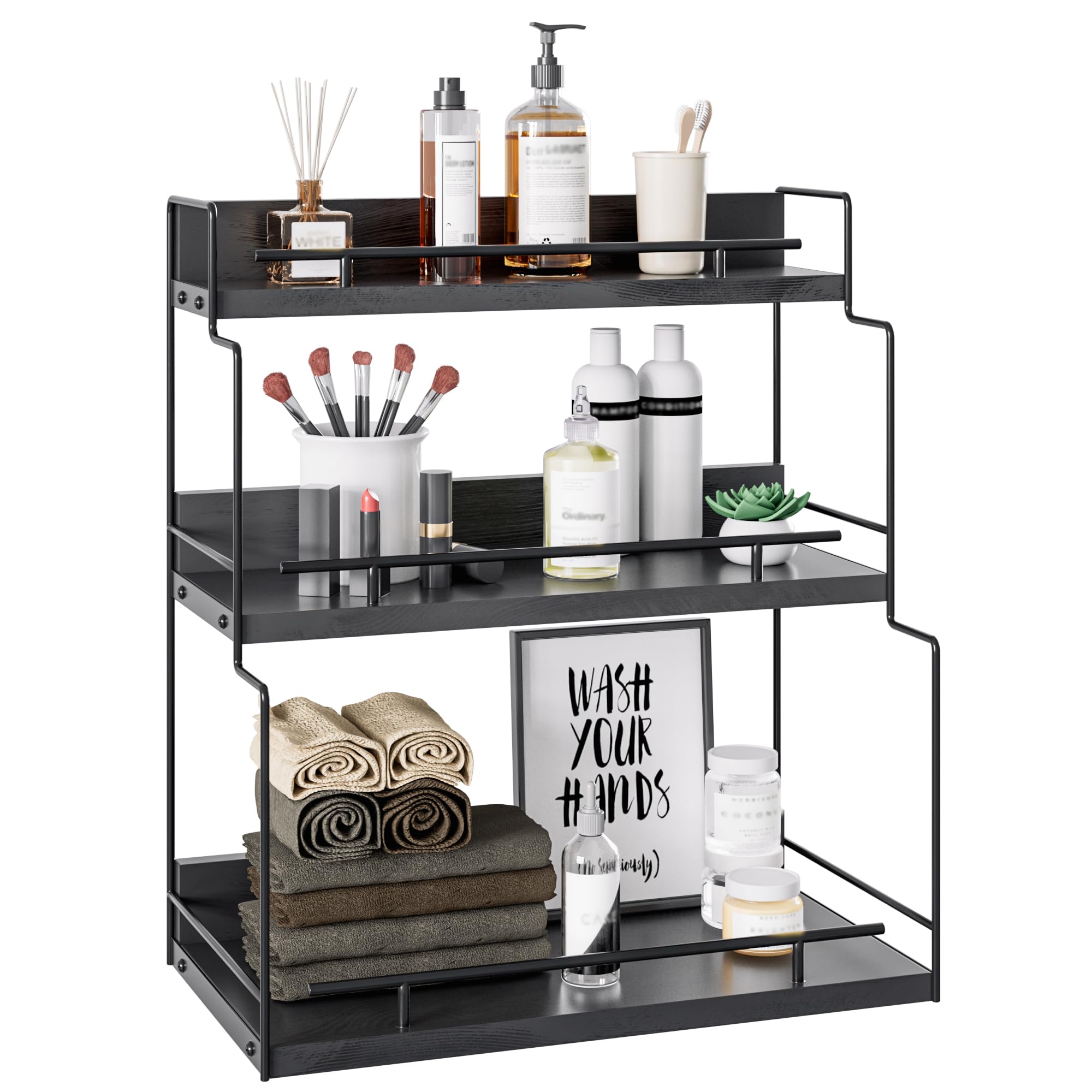 ZGO 3-Tier Bathroom Organizers and Storage Countertop, Makeup Organizer Countertop, Bathroom Counter Organizer, Tiered Tray Stand Make up Organizers for Counter Kitchen Countertop Organizer(Black)