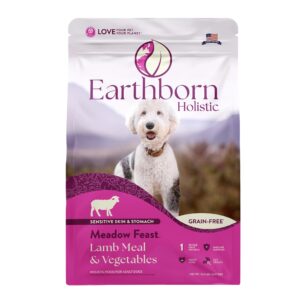 earthborn holistic meadow feast lamb meal & vegetables grain-free sensitive skin & stomach dry food for adult dogs (12.5 lb. bag)