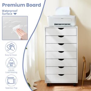 NEWBULIG Drawer Chest Storage Organizer, Mobile File Cabinet Wood Dresser Printer Stand for Home Office Study, 7-Layers, White