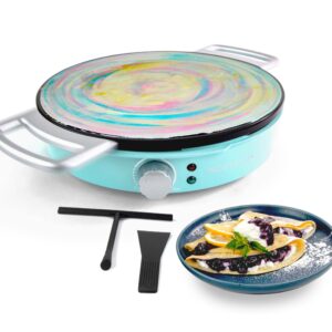 Nostalgia 12-Inch Spinning Crepe Maker for Pancake Breakfast Art with Non-Stick Cooking Griddle, Spatula and Batter Spreader Included