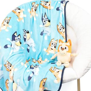 jay franco bingo plush mini pillow buddy & 40 x 50 inch travel throw set - kids super soft 2 piece bluey blanket set