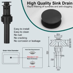 Hoimpro Matte Black Bathroom Vanity Faucet, Waterfall Faucet with Pop-up Drain, Stainless Steel Bathroom Sink Faucet, Single Handle Single Hole Faucet with cUPC Water Supply Line, 6 Inch Deck Plate