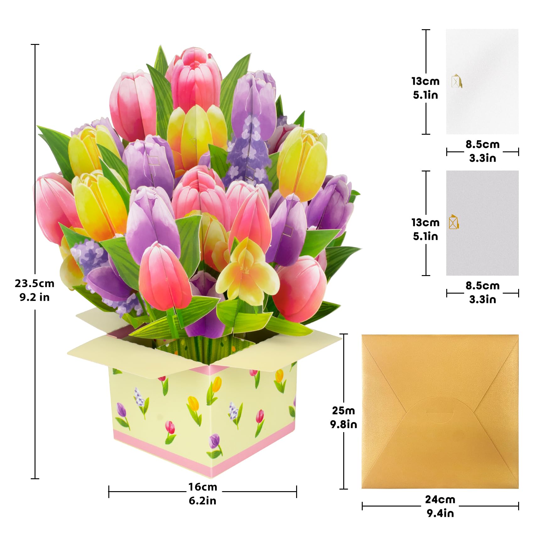 GREETING ART Pop Up Flower Cards,Tulips Bouquet Card,9.2inch Flower Bouquet 3D Popup Greeting Cards,Birthday Card for Women, Teacher Appreciation Gifts, Graduation Gifts,Thank You,Anniversary Card