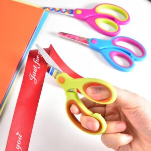 Zicolu Kids Scissors Set of 3 pack, Safety Children Scissors, Small Craft Scissors with Blunt-Tip Floral Print Blade and Soft Grip, Great for DIY, Arts, Home, School Classroom Use, Blue/Purple/Yellow