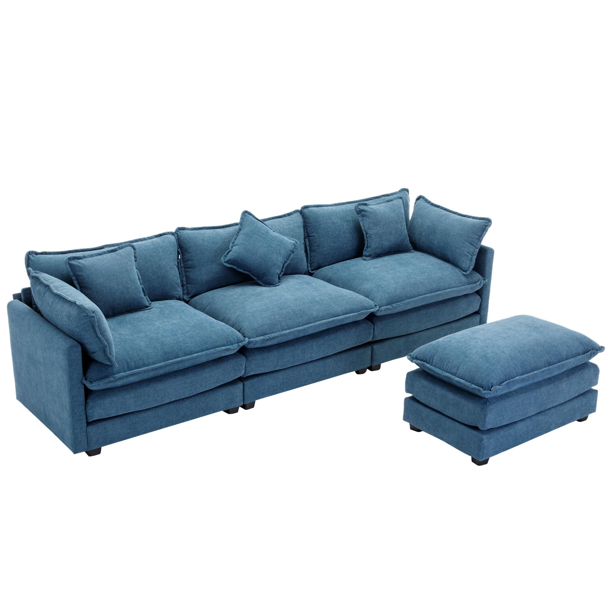 JIVOIT 112.2" L-Shape Chenille Upholstered Sofa with 5 Pillows, Modern Luxury Sofa Couch with Removable Ottoman, 3-Seater Couch Sectional Sofa Set for Living Room (Blue-5 Pillows)