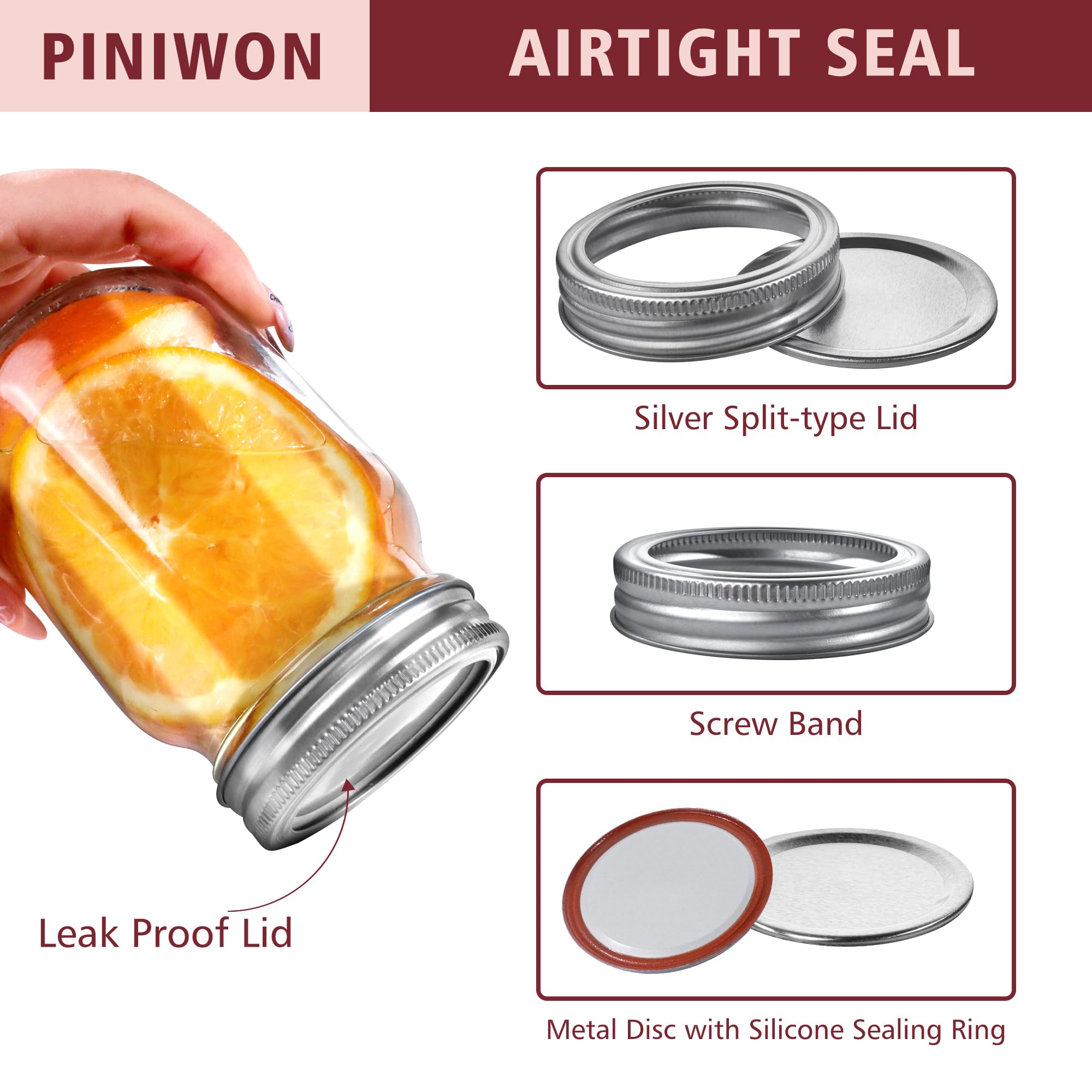 PINIWON Mason Jars 16 oz with Airtight Lids and Bands, 15 Pack Regular Mouth Canning Jars, Clear Glass Pint Jars for Canning, Pickling, Food Storage, DIY Projects, 24 Labels, Brush & String Included