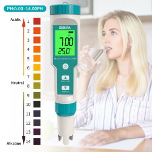 GISNPA 7 in 1 pH/TDS/EC/ORP/S.G/Salinity/Temp Meter with ATC pH Tester, 0.01 Resolution High Accuracy Digital pH Meter, Water Tester for Drinking, Hydroponics, Swimming Pool and Aquarium