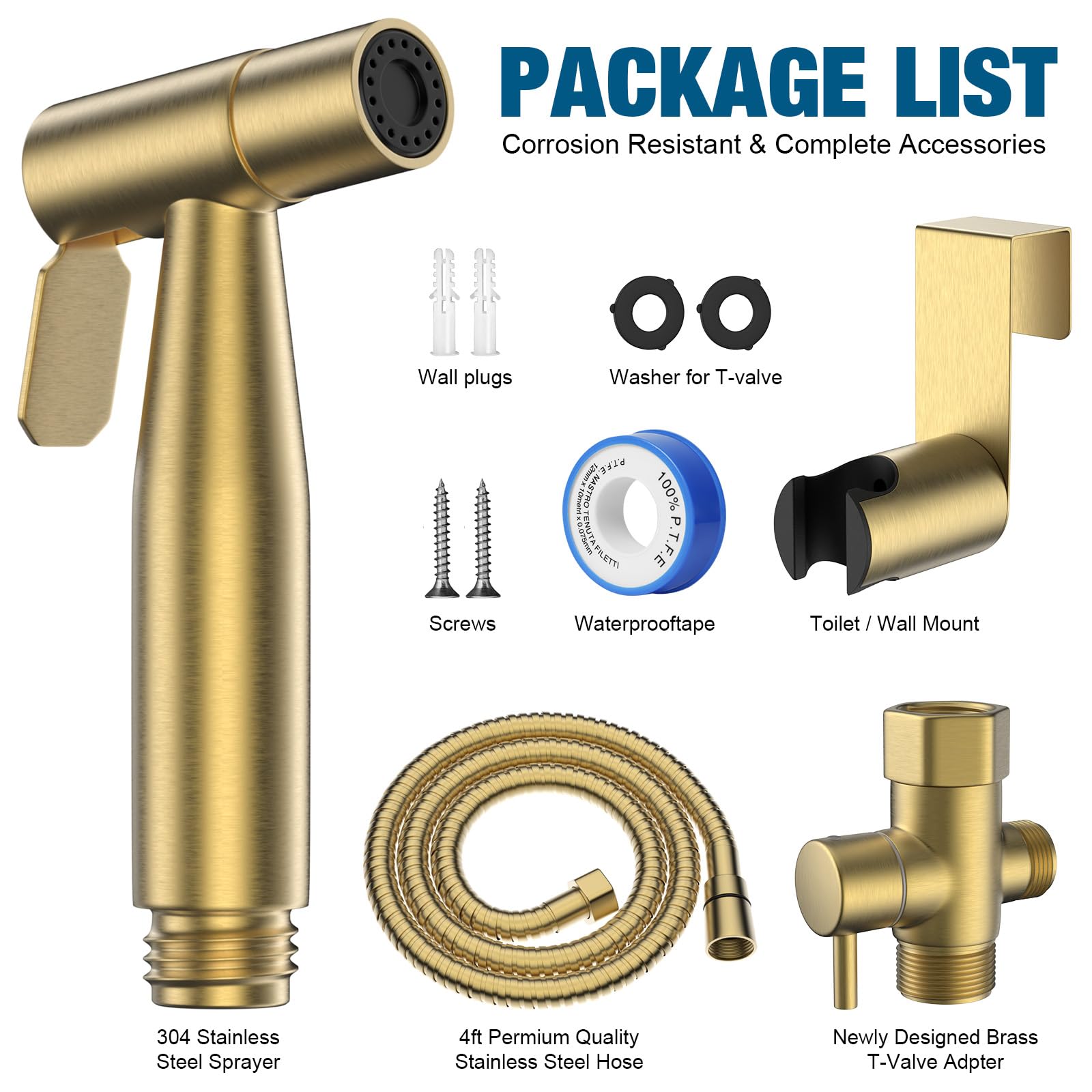 FREDI Bidet Sprayer for Toilet, Bidet Sprayer, Toilet Faucet, Jet Spray for Toilet, Muslim Shower, Toilet Sprayer, Ducha para Toilet(Gold)