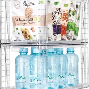 4Pack Large Stackable Kitchen Storage Drawers, Clear Foods Organizer Bins with Handles, Easily Assemble for Bathroom, Kitchen, Pantry, Cabinet, Closet(XL-UP Handle)