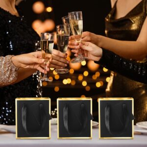 Yeaqee 50 Pcs Mini Metallic Paper Gift Bags with Handles 4x2.75x4.5'' Tiny Small Gift Bags with Thank You Tag for Thanksgiving Day Christmas Fall Holiday Wedding Bridesmaid(Black, Gold)