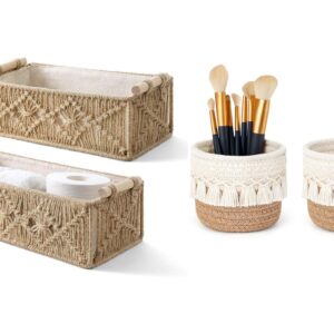 Mkono 4 Pcs Macrame Storage Baskets Boho Desk Accessories