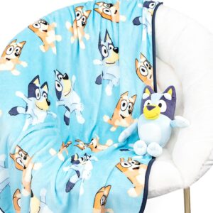 jay franco bluey plush mini pillow buddy & 40 x 50 inch travel throw set - kids super soft 2 piece blanket set