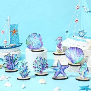 Beeveer 16 Pieces Mermaid Party Decorations Under the Sea Mermaid Bee Disco Dinosaur Table Centerpiece DIY Wood Bee Disco Table Decor for Ocean Bee Disco Dinosaur Theme Birthday Baby Shower (Mermaid)