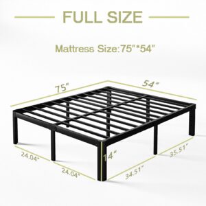 KERAMIK 14 Inch High Full Size Bed Frame No Box Spring Needed, Full Bed Frame Metal with Round Edge, Easy Assembly, Heavy Duty, Black