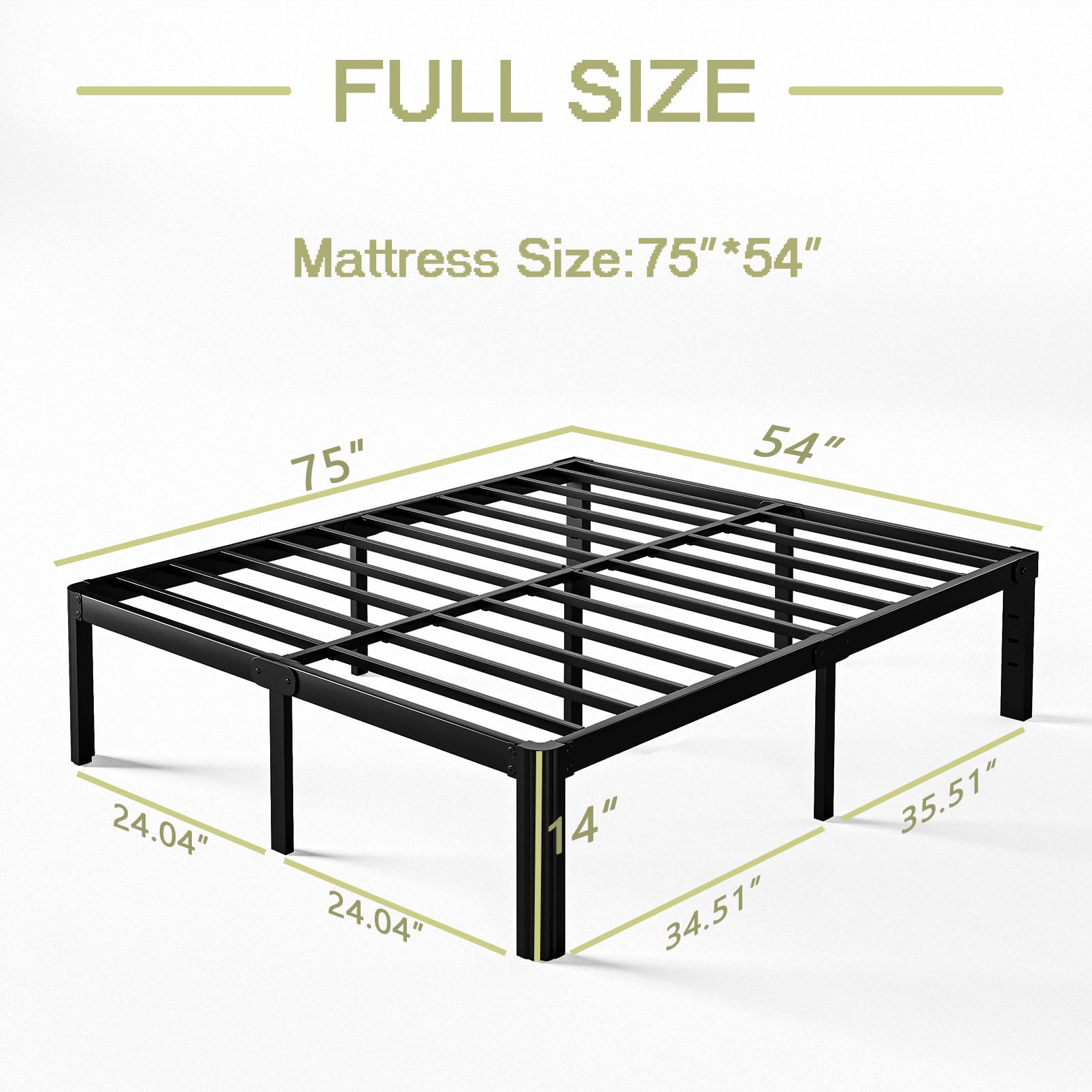 KERAMIK 14 Inch High Full Size Bed Frame No Box Spring Needed, Full Bed Frame Metal with Round Edge, Easy Assembly, Heavy Duty, Black