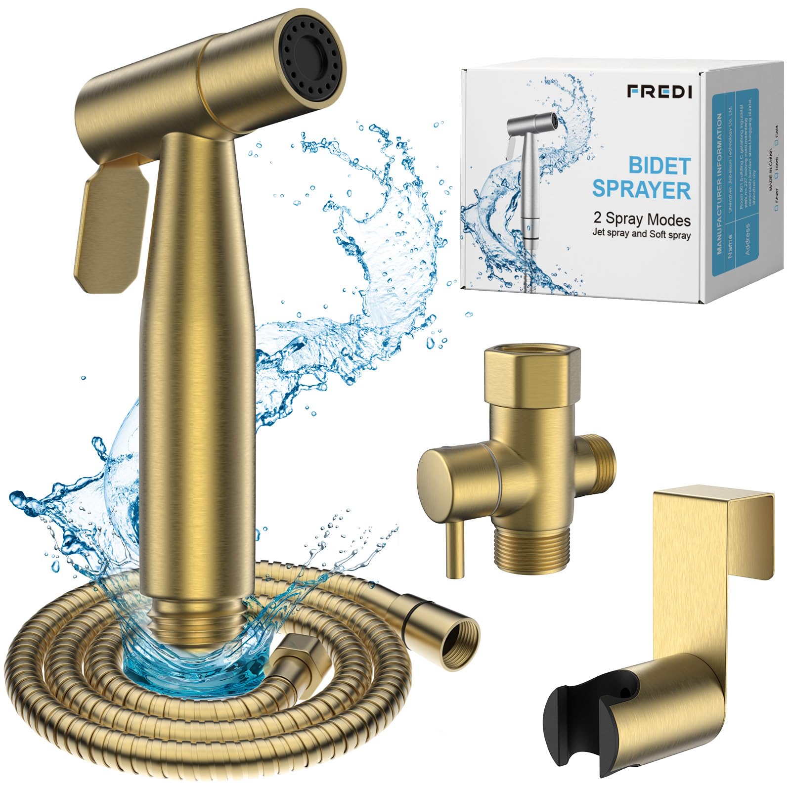 FREDI Bidet Sprayer for Toilet, Bidet Sprayer, Toilet Faucet, Jet Spray for Toilet, Muslim Shower, Toilet Sprayer, Ducha para Toilet(Gold)