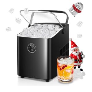 fohere countertop ice maker with handle, portable ice machine self-cleaning, 28 lbs in 24hrs, 2 sizes of bullet ice, ice ready in 6 mins, with ice scoop & basket, for home/kitchen/camping/rv