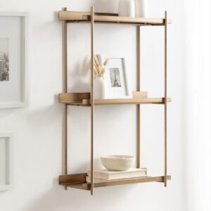 Kate and Laurel Dominic Modern Metal Bathroom Shelf, 20 x 7 x 30, Dark Gold, Sleek Glam 3-Tier Floating Shelves for Wall Decor, Display, and Over Toilet Storage