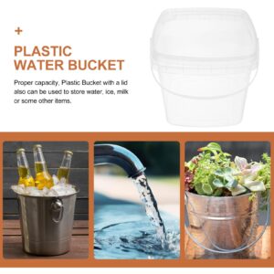 Homoyoyo Clear Plastic Bucket with Handle Lid,Heavy Duty Square Plastic Bucket Ice Cream Buckets Food Storage Containers Water Pail Industrial Pail Party Tub Empty Paint Can