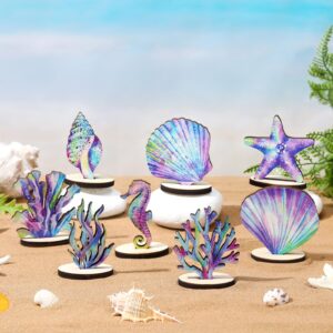 Beeveer 16 Pieces Mermaid Party Decorations Under the Sea Mermaid Bee Disco Dinosaur Table Centerpiece DIY Wood Bee Disco Table Decor for Ocean Bee Disco Dinosaur Theme Birthday Baby Shower (Mermaid)