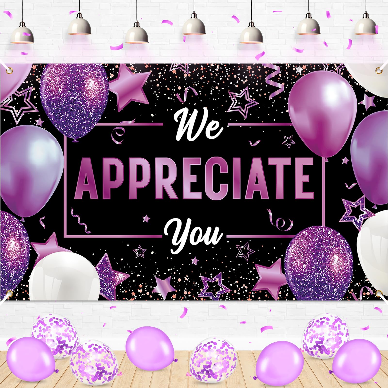 We Appreciate You Banner Thank You Banner Pastor Appreciation Decorations Banner Thank You For All You Do Backdrop Employee Appreciation Gifts Staff Retirement Appreciation Party Decor (Purple Black)