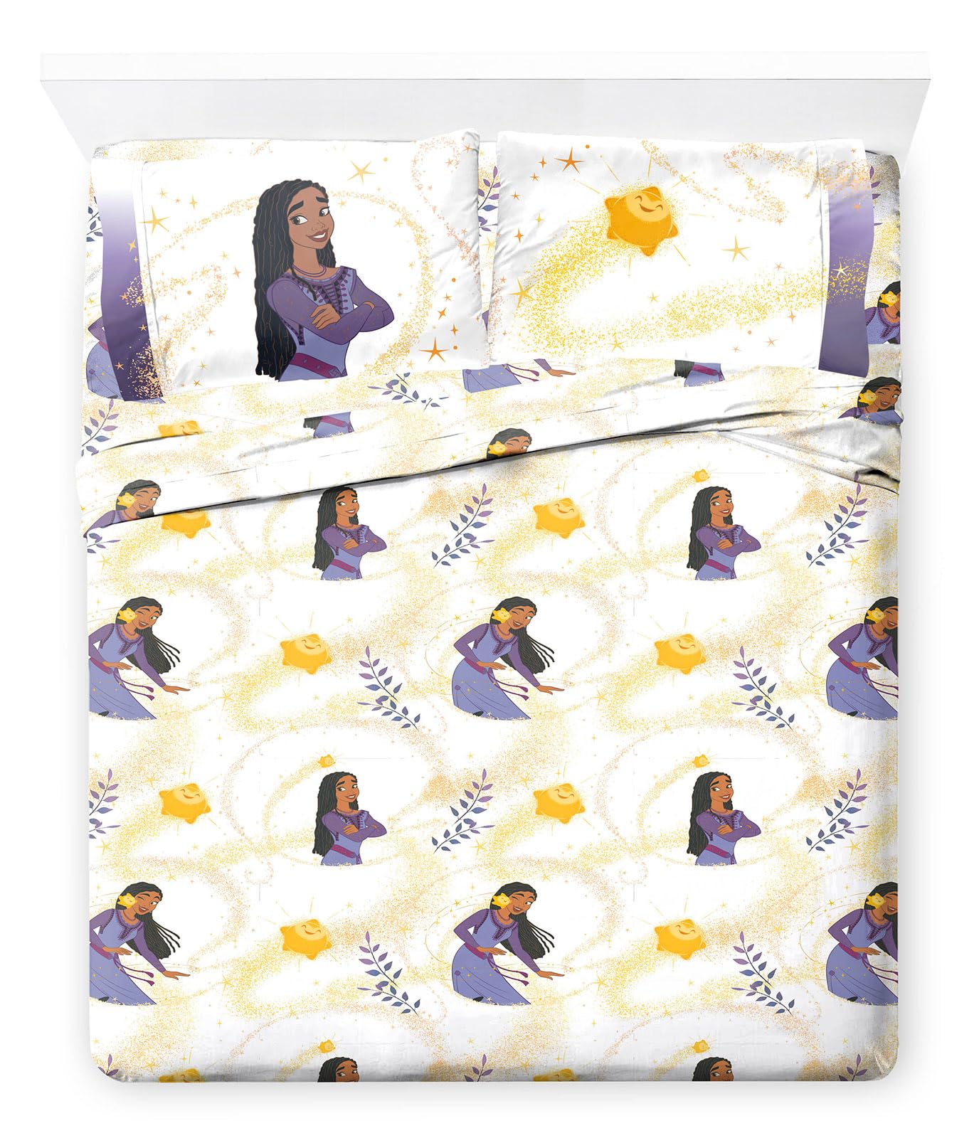 Jay Franco Disney Wish Full Size Sheet Set - Super Soft Kids 4 Piece Bedding Set Features Asha, Valentino, & Wishing Star - Microfiber Sheets Includes Reversible Pillow Covers