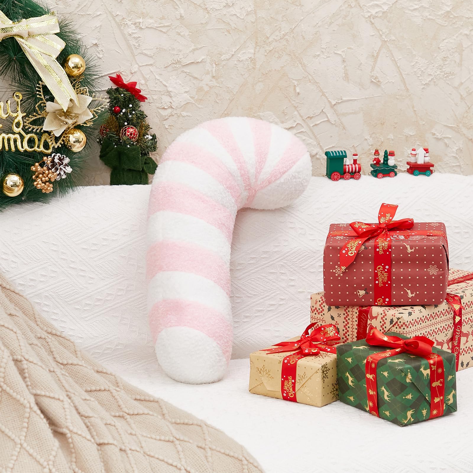 Mokoggiri Candy Throw Pillow Christmas Decorations Soft Fluffy Candy Cane Pillow Stuffed Lollipop Plush Pillows Gifts for Home Decor Sofa Cushion (16 inch Candy Cane Pink)