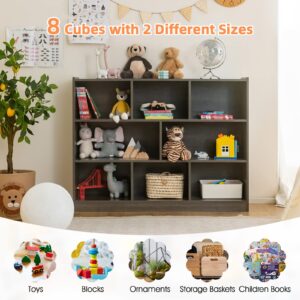 MAT EXPERT Toy Storage Organizer, 8-Section Display Shelf Cabinet for Organizing Books & Toys, 3-Tier Open Wooden Daycare Kids Bookshelf for Classroom, Playroom, Nursery & Kindergarten (Grey)