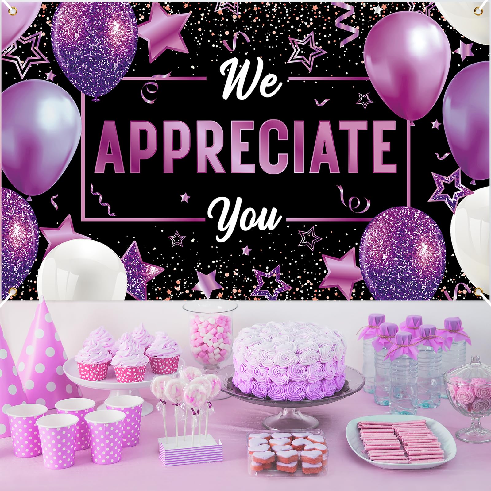 We Appreciate You Banner Thank You Banner Pastor Appreciation Decorations Banner Thank You For All You Do Backdrop Employee Appreciation Gifts Staff Retirement Appreciation Party Decor (Purple Black)