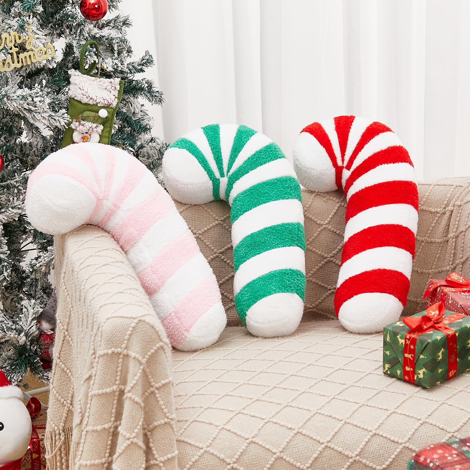 Mokoggiri Candy Throw Pillow Christmas Decorations Soft Fluffy Candy Cane Pillow Stuffed Lollipop Plush Pillows Gifts for Home Decor Sofa Cushion (16 inch Candy Cane Pink)