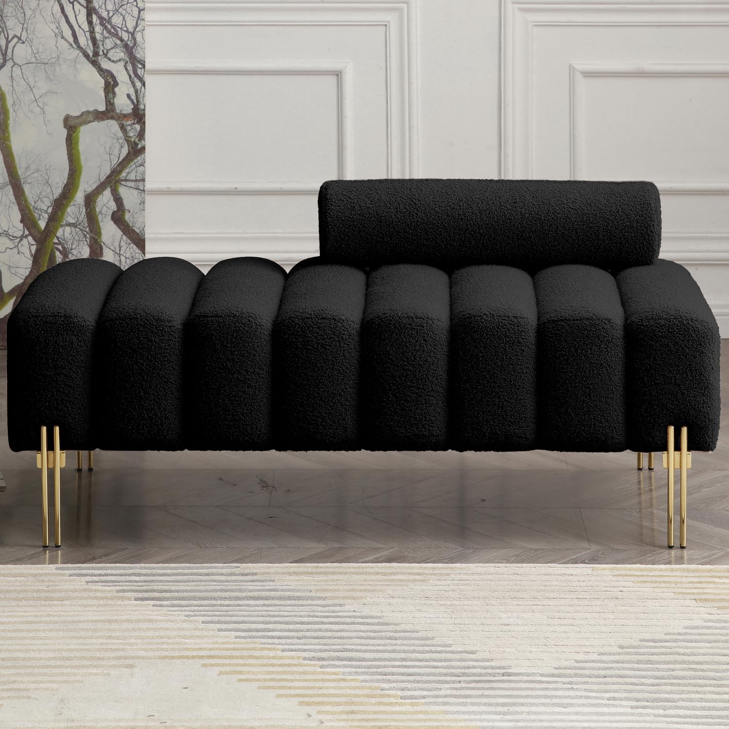 ivoros Modern Sofa Couch Loveseat Bench, Upholstered Tufted Settee Love seat with Gold Legs and Adjustable Backrest, Small Sofas and couhes end of Bed for Living Room, Bedroom, Shops 53.2"-Black