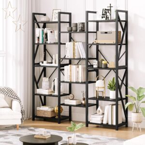 GAOMON Triple Wide 5 Tier Book Shelf, 70.8” Tall Bookcase with 14 Open Shelves, Large Industrial Bookshelves and Bookcases with Metal Frame for Home Office, Study Room, Living Room-Black